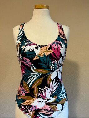 Kona Sol Floral One-Piece Swimsuit in Black, Pink, Teal, White, and Olive